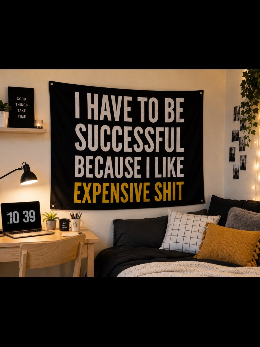"Funny Hustle Wall Flag Dorm Room Decor
Motivational Society6 Banner"